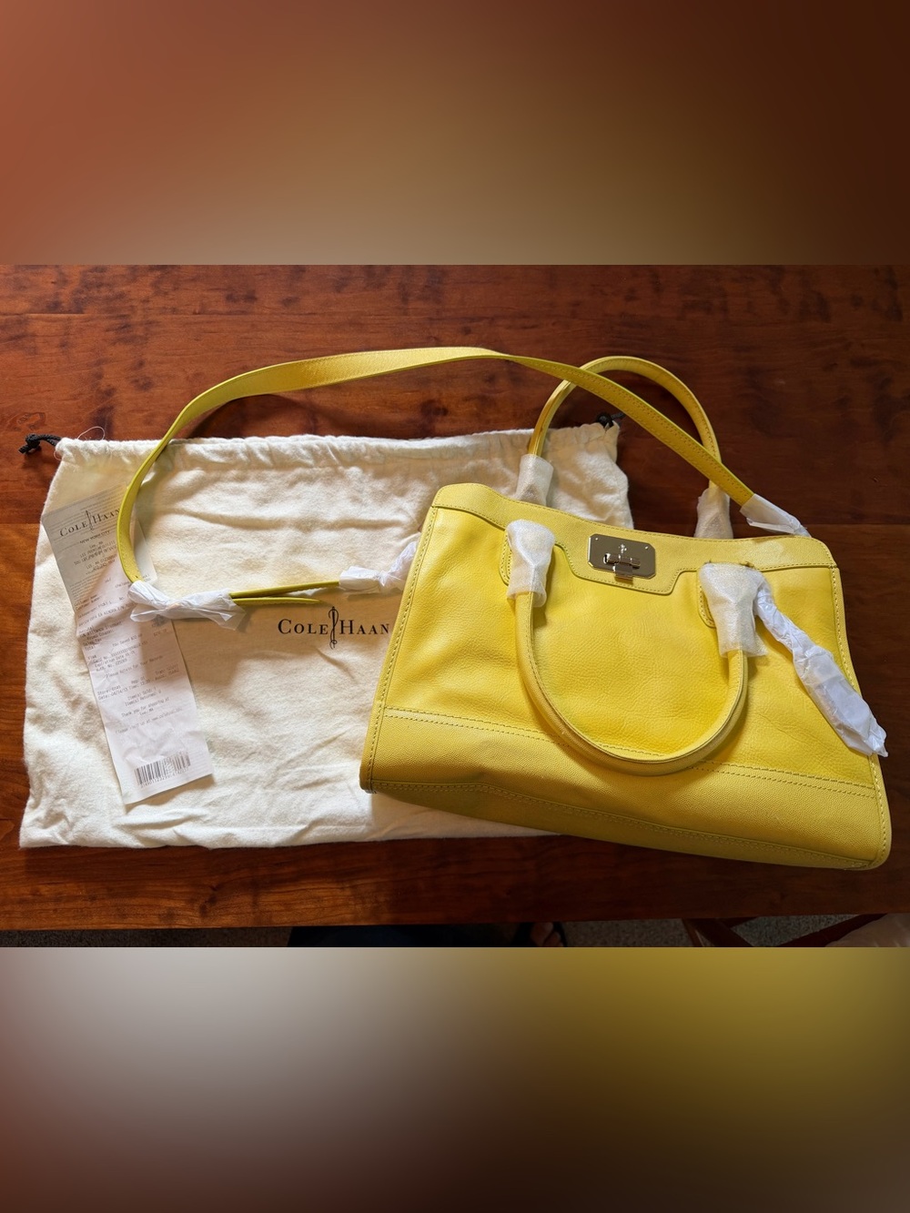 Cole Haan Bright Yellow Leather Satchel with Adjustable Strap